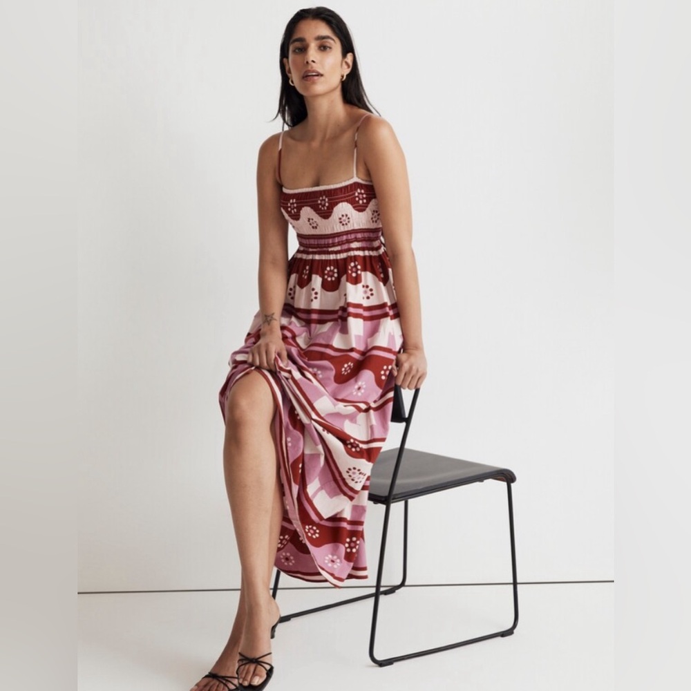Madewell Theo sleeveless midi dress in Geodaisy Batik